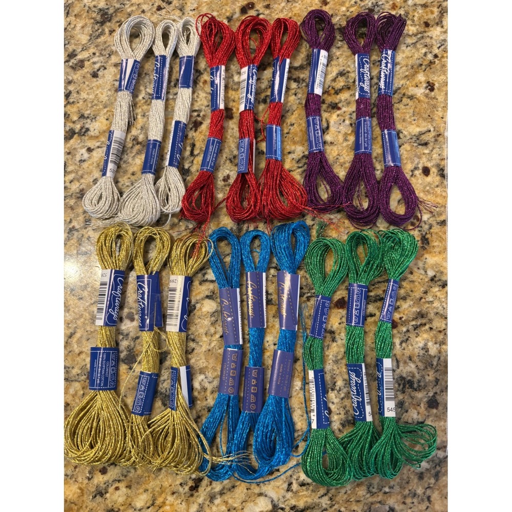 Craftways Metallic Floss Pack 18 Skeins 100% Egyptian Cotton Embroidery Thread